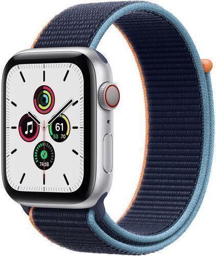 Apple Watch SE 1st Gen (2020) (Cellular + GPS) - 32GB - 40mm - Silver Aluminum Case with Deep Navy Textile Sport Loop Band