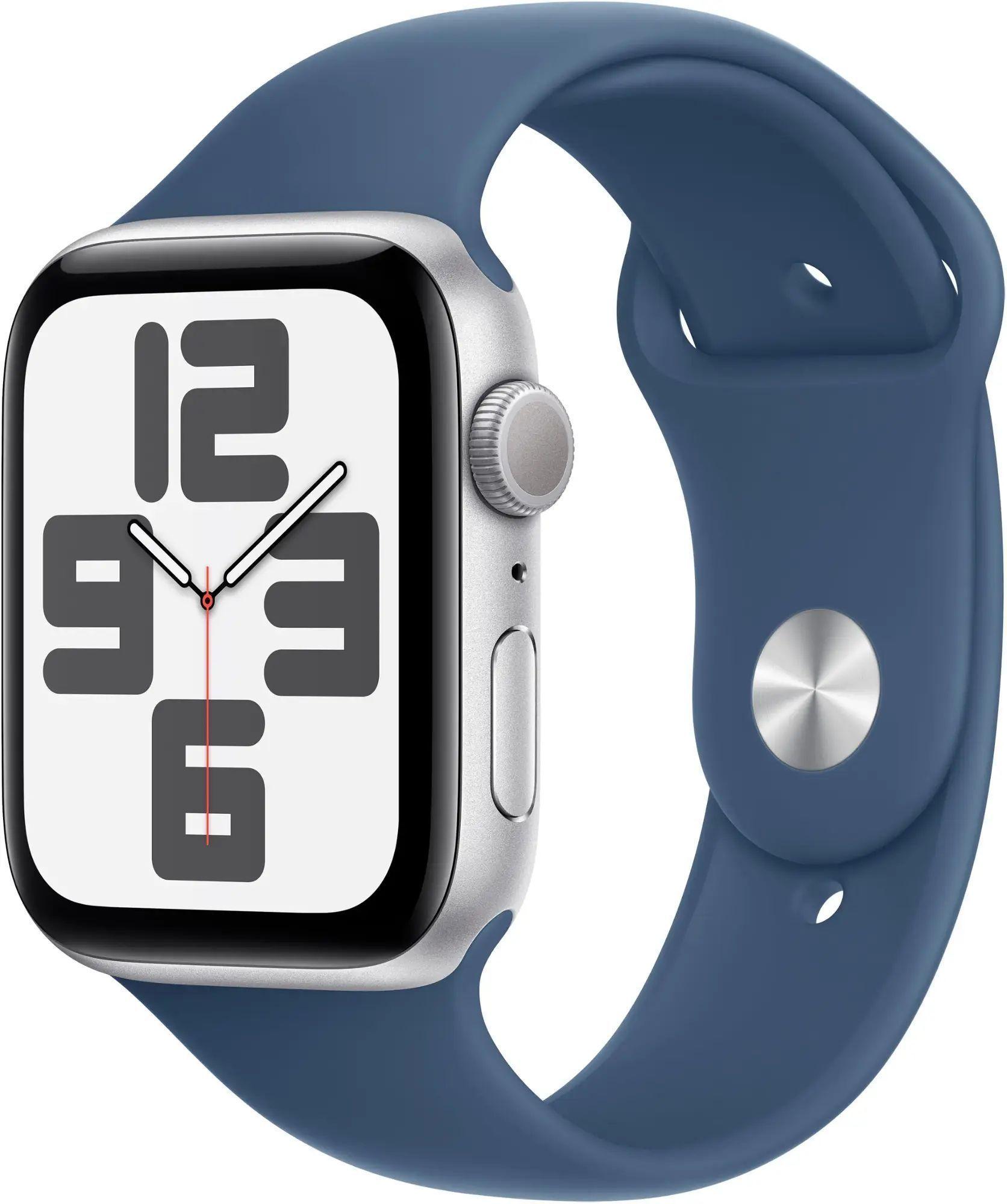 Apple Watch SE 2nd Gen (2022) (Cellular + GPS) - 32GB - 40mm - Silver Aluminum Case with Denim Rubber Sport Band - Small/Medium Size