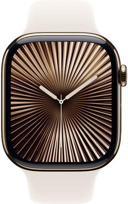 Apple Watch Series 10 (Cellular + GPS) - 64GB - 46mm - Gold Titanium Case with Starlight Rubber Sport Band - M/L Size