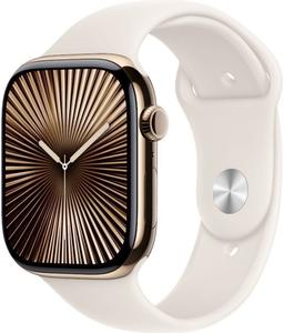 Apple Watch Series 10 (Cellular + GPS) - 64GB - 46mm - Gold Titanium Case with Starlight Rubber Sport Band - M/L Size