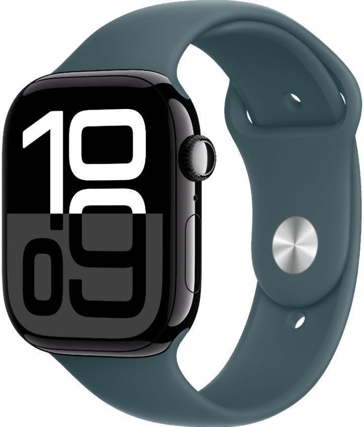 Apple Watch Series 10 (GPS) - 64GB - 42mm - Jet Black Aluminum Case with Lake Green Rubber Sport Band - One Size
