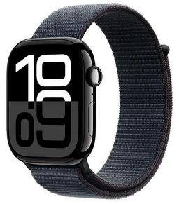 Apple Watch Series 10 (Cellular + GPS) - 64GB - 46mm - Jet Black Aluminum Case with Ink Textile Sport Loop Band - One Size
