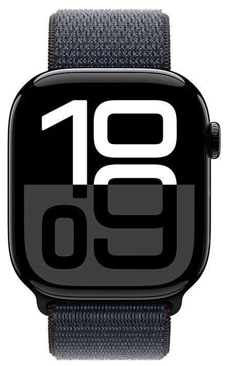 Apple Watch Series 10 (Cellular + GPS) - 64GB - 46mm - Jet Black Aluminum Case with Ink Textile Sport Loop Band - One Size
