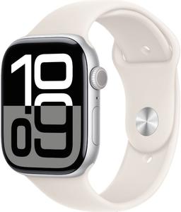 Apple Watch Series 10 (Cellular + GPS) - 64GB - 46mm - Silver Aluminum Case with Starlight Rubber Sport Band - One Size