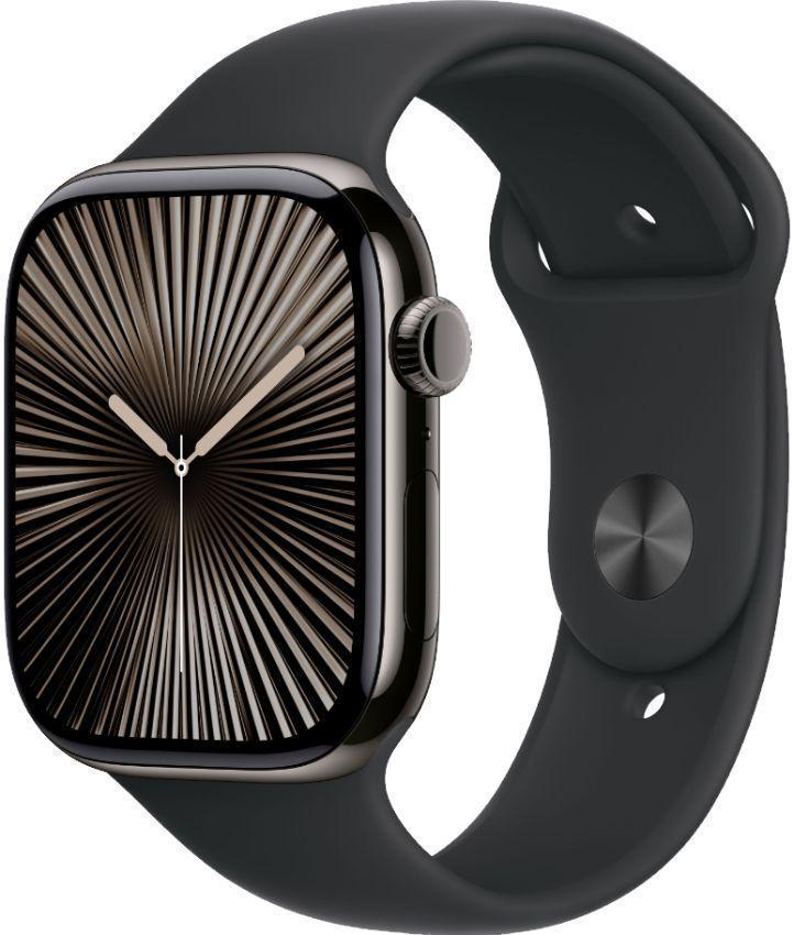 Apple Watch Series 10 (Cellular + GPS) - 64GB - 46mm - Slate Titanium Case with Black Rubber Sport Band - One Size
