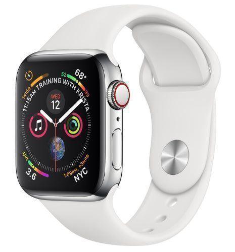 Apple Watch Series 4 (Cellular + GPS) - 16GB - 40mm - Silver Stainless Steel Case with White Rubber Sport Band