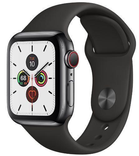 Apple Watch Series 5 (Cellular + GPS) - 32GB - 44mm - Space Black Stainless Steel Case with Black Rubber Sport Band
