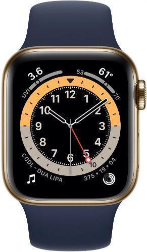 Apple Watch Series 6 (Cellular + GPS) - 32GB - 40mm - Gold Stainless Steel Case with Deep Navy Rubber Sport Band