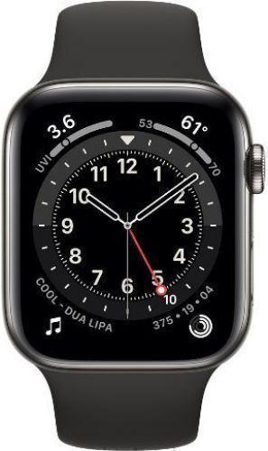 Apple Watch Series 6 (Cellular + GPS) - 32GB - 44mm - Graphite Stainless Steel Case with Black Rubber Sport Band