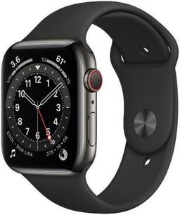 Apple Watch Series 6 (Cellular + GPS) - 32GB - 44mm - Graphite Stainless Steel Case with Black Rubber Sport Band