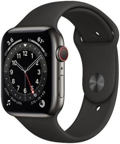 Apple Watch Series 6 (Cellular + GPS) - 32GB - 44mm - Graphite Stainless Steel Case with Black Rubber Sport Band