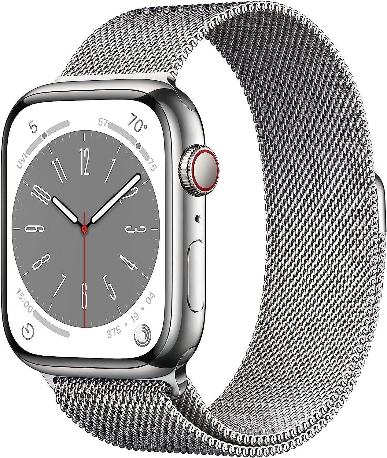 Apple Watch Series 6 (Cellular + GPS) - 32GB - 44mm - Silver Stainless Steel Case with Silver Stainless Steel Milanese Loop Band