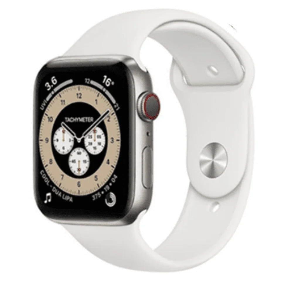 Apple Watch Series 6 (Cellular + GPS) - 32GB - 44mm - Silver Titanium Case with White Rubber Sport Band