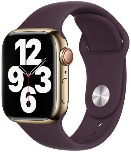Apple Watch Series 7 (Cellular + GPS) - 32GB - 41mm - Gold Stainless Steel Case with Dark Cherry Rubber Sport Band