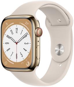 Apple Watch Series 8 (Cellular + GPS) - 32GB - 45mm - Gold Stainless Steel Case with Starlight Rubber Sport Band