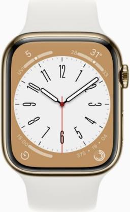 Apple Watch Series 8 (Cellular + GPS) - 32GB - 41mm - Gold Stainless Steel Case with White Rubber Sport Band