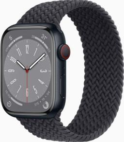 Apple Watch Series 8 (Cellular + GPS) - 32GB - 45mm - Midnight Aluminum Case with Midnight Rubber Braided Solo Loop Band