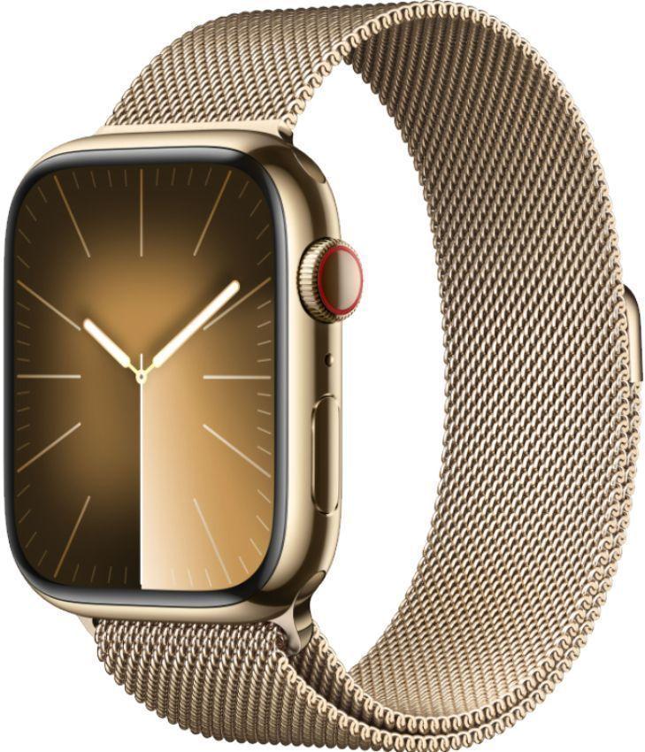 Apple Watch Series 9 (Cellular + GPS) - 64GB - 45mm - Gold Stainless Steel Case with Gold Stainless Steel Milanese Loop Band - One Size