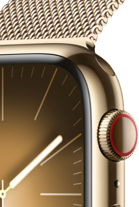 Apple Watch Series 9 (Cellular + GPS) - 64GB - 45mm - Gold Stainless Steel Case with Gold Stainless Steel Milanese Loop Band - One Size
