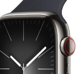 Apple Watch Series 9 (Cellular + GPS) - 64GB - 45mm - Graphite Stainless Steel Case with Midnight Rubber Sport Band - Medium/Large Size
