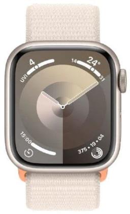 Apple Watch Series 9 (Cellular + GPS) - 64GB - 45mm - Starlight Aluminum Case with Starlight Rubber Sport Loop - Medium/Large Size
