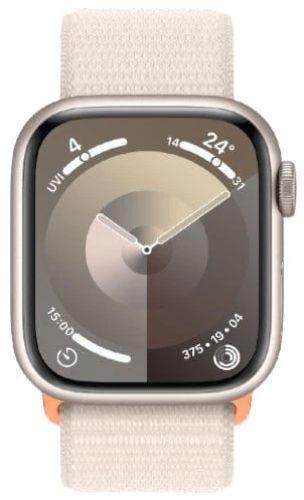 Apple Watch Series 9 (Cellular + GPS) - 64GB - 45mm - Starlight Aluminum Case with Starlight Rubber Sport Loop - Medium/Large Size