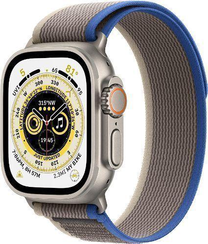 Apple Watch Ultra (Cellular + GPS) - 32GB - 49mm - Titanium Titanium Case with Blue/Gray Textile Trail Loop Band - Large Size