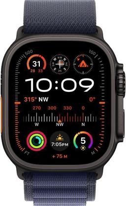 Apple Watch Ultra 2 (Cellular + GPS) - 64GB - 49mm - Black Titanium Case with Navy Rubber Alpine Loop Band - Large Size