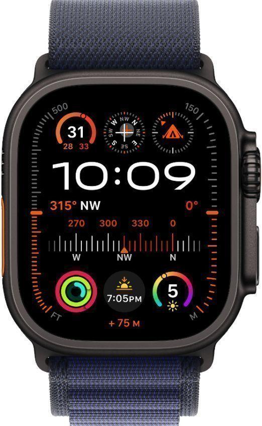 Apple Watch Ultra 2 (Cellular + GPS) - 64GB - 49mm - Black Titanium Case with Navy Rubber Alpine Loop Band - Large Size
