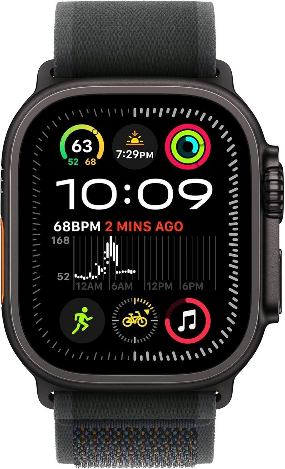 Apple Watch Ultra 2 (Cellular + GPS) - 64GB - 49mm - Black Titanium Case with Black Textile Trail Loop Band - S/M Size