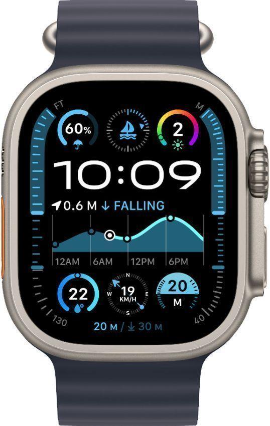Apple  Watch Ultra 2 - 64GB - Titanium-Titanium-Ocean Band-Navy - 49mm - Titanium - Titanium - Navy - Ocean Band - Medium Size - Rubber - Acceptable