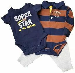 Carter's 3 Piece Set (6 Months) - Brown/Navy Stripe