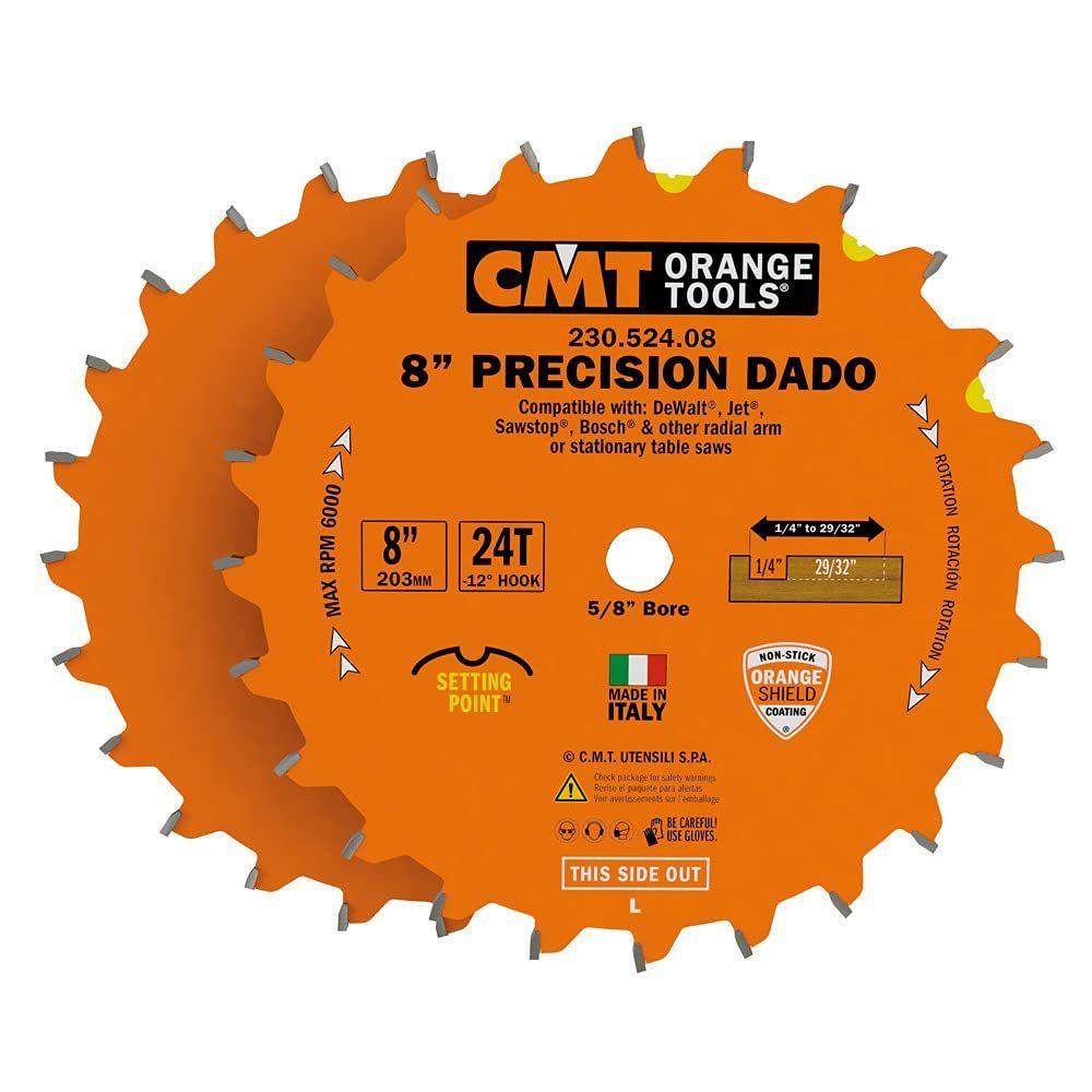 CMT  230.524.08  8″x24x5/8″ Precision Dado Sets - Orange - Premium