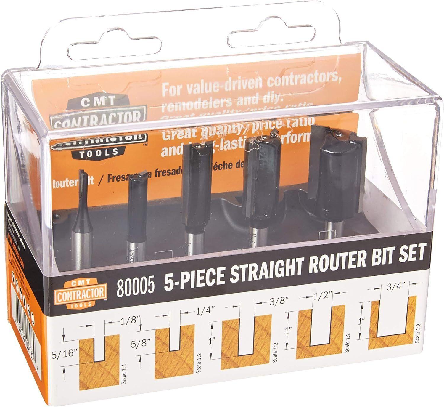 CMT  80005 5Piece Straight Router Bit Set 1/4" Shank - Black - Premium