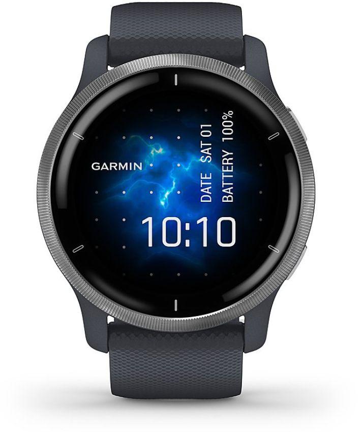 Garmin  Venu 2 Smartwatch - 45mm - Silver - Fiber-reinforced Polymer - Granite Blue - Silicone Strap - Silicone - Acceptable