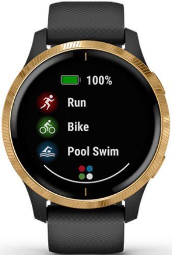 Garmin  Venu Smartwatch - 30.4mm - Gold - Fiber-reinforce Polymer - Black - Silicone Strap - Silicone - Excellent