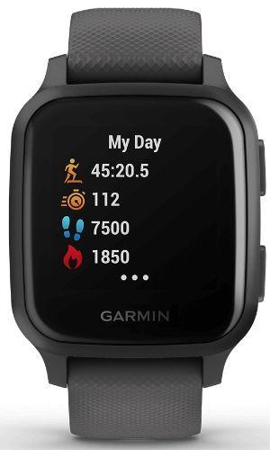 Garmin  Venu Sq Smartwatch - 33.1mm - Slate Black - Fiber-reinforced Polymer - Shadow Black - Silicone Strap - Silicone - Excellent