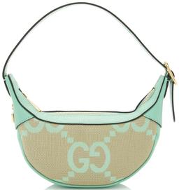 Gucci Jumbo GG Web Half Moon Mini Hobo - Canvas - Beige/Green