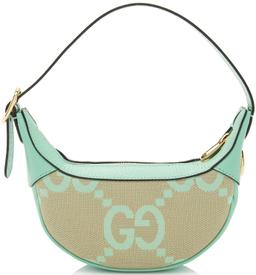 Gucci Jumbo GG Web Half Moon Mini Hobo - Canvas - Beige/Green