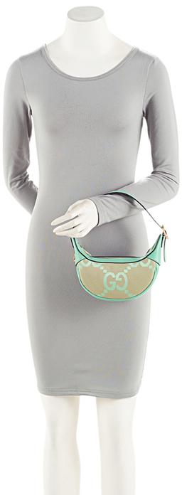 Gucci Jumbo GG Web Half Moon Mini Hobo - Canvas - Beige/Green