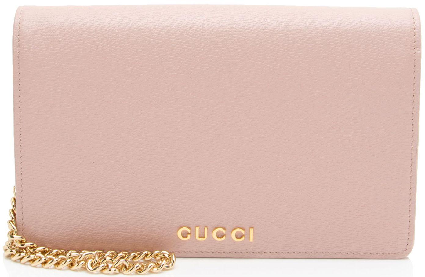 Gucci  Leather Script Wallet on Chain - Pink - Leather - Excellent