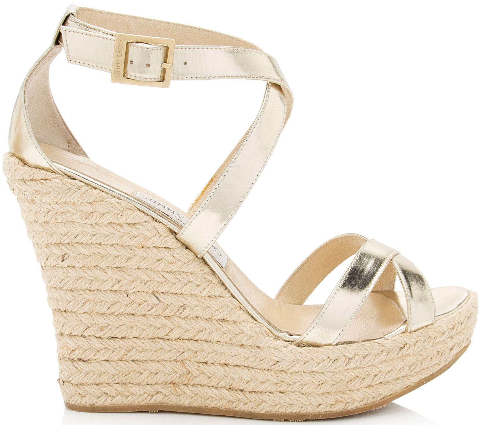Jimmy Choo  Metallic Leather Wedges - Gold - 9 - Excellent