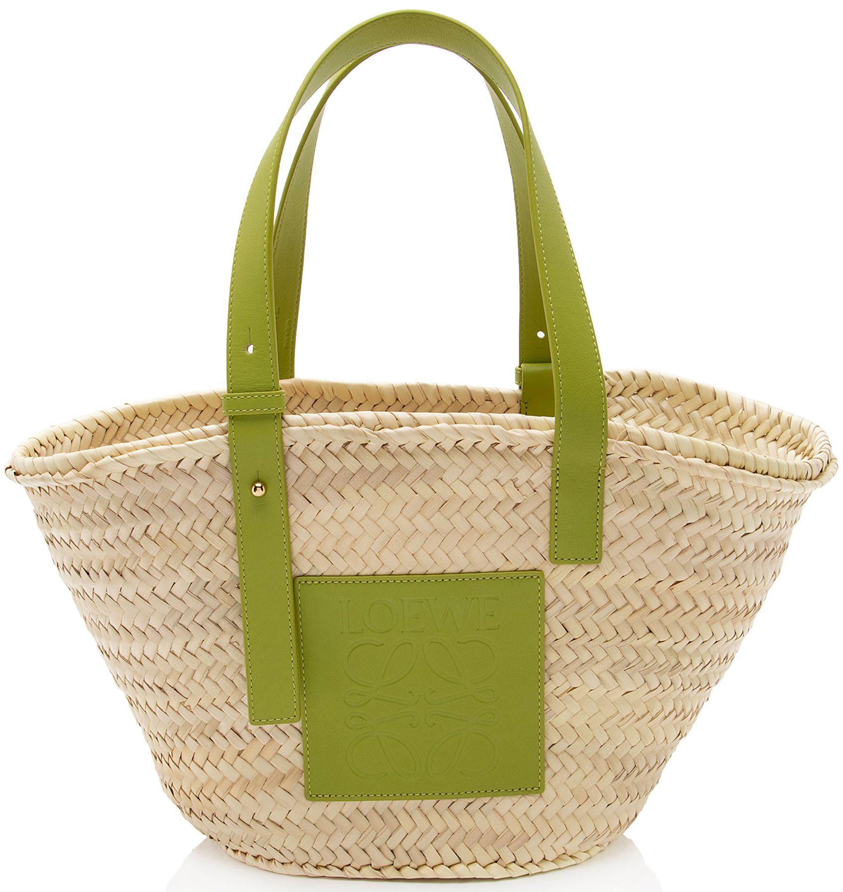 Loewe  Raffia Basket Tote - Beige/Green - Leather - Excellent