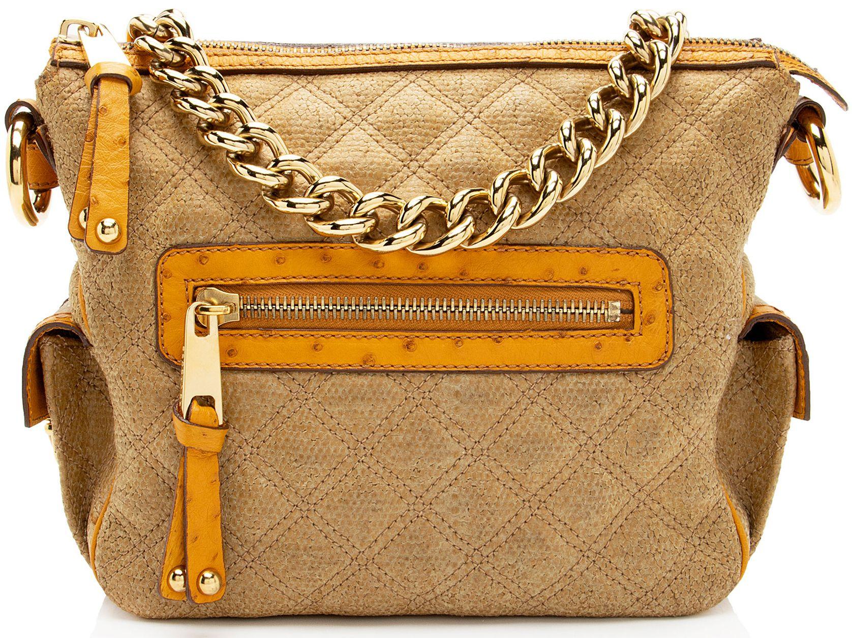Marc Jacobs  Coated Canvas Ostrich Stam Hobo - Brown/Yellow - Leather - Good