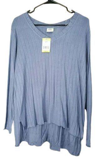 Mote  Women's V-Neck Stretch Long Sleeve Ribbed Shirt M - Denim Blue - Brand New