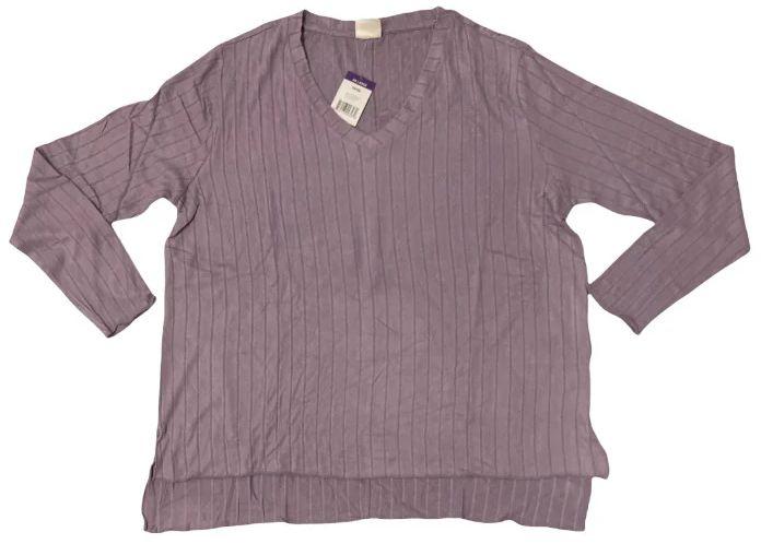 Mote  Women's V-Neck Stretch Long Sleeve Ribbed Shirt S - Lilac - Brand New