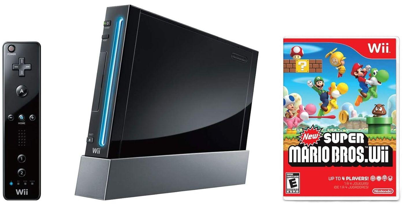 Nintendo  Wii Console with New Super Mario Bros Wii - Black - Excellent