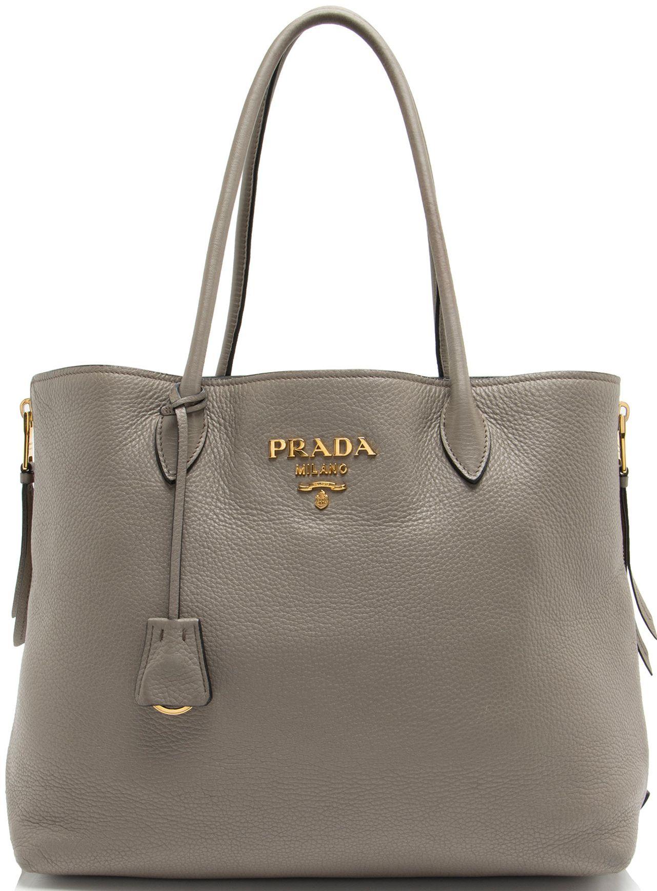 Prada  Vitello Diano Top Handle Shopper Tote - Grey - Leather - Excellent