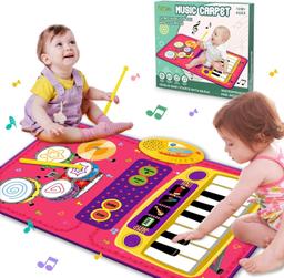 PRAGYM 2-in-1 Toddler Music Mat with Keyboard & Drum Toy - Red