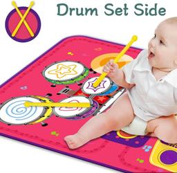PRAGYM 2-in-1 Toddler Music Mat with Keyboard & Drum Toy - Red